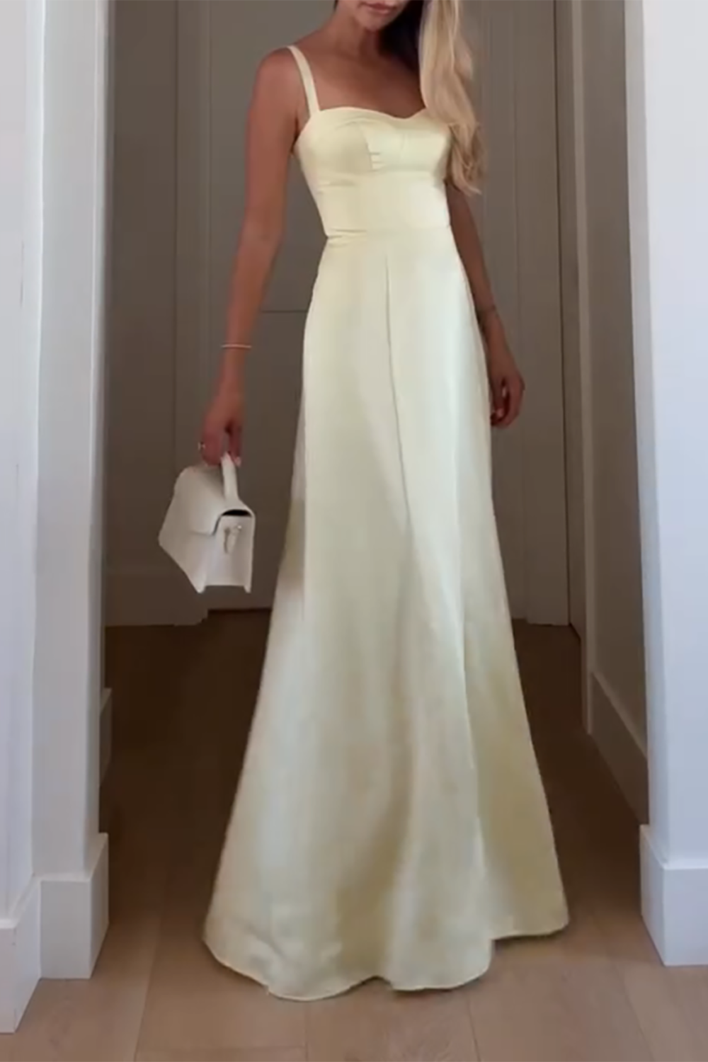 Yellow Corset Satin Thick Straps Sheath Maxi Dress