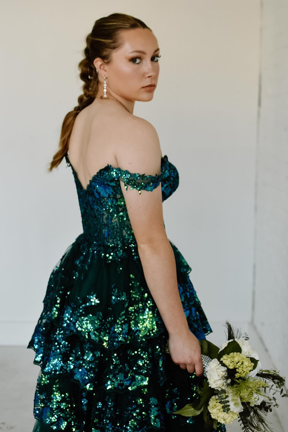 Lilac Off The Shoulder Tiered Prom Dress