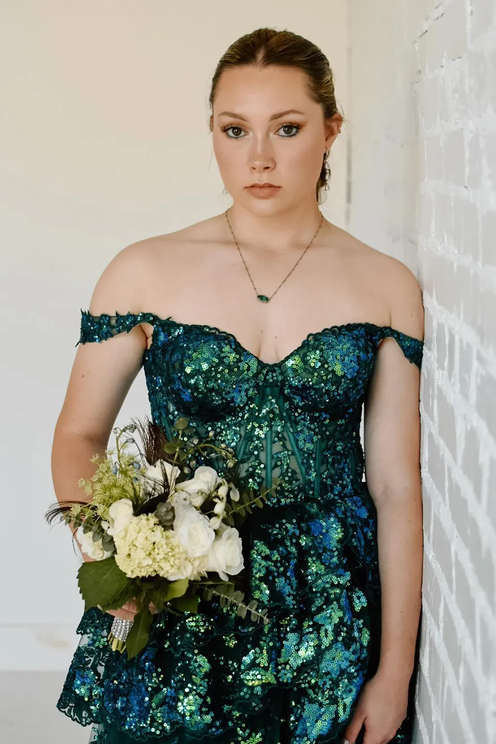 Sparkly Fuchsia Tiered Long Lace Prom Dress with Slit