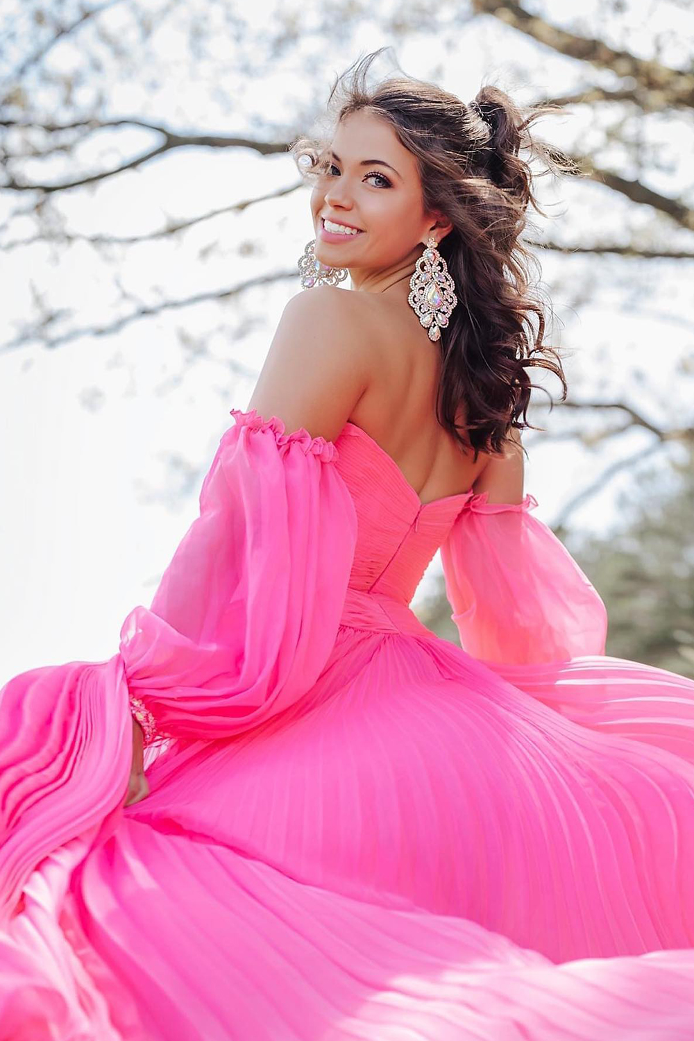 Blue Detachable Sleeves Cut-Out Long Prom Dress with Beading