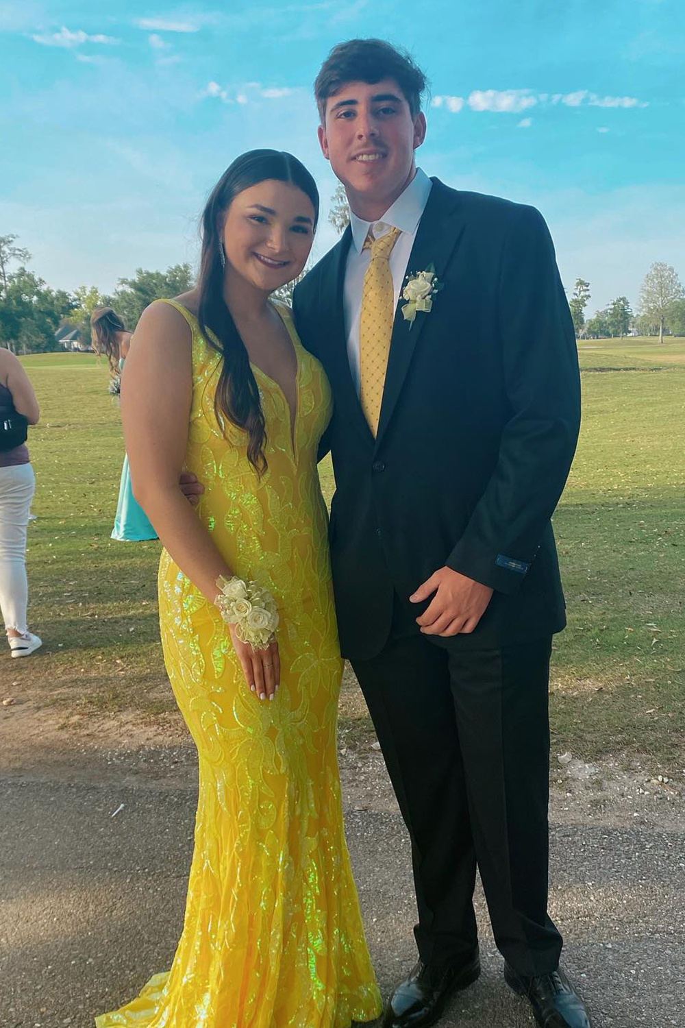 Sparkly Orange Sequin V-Neck Mermaid Long Prom Dress