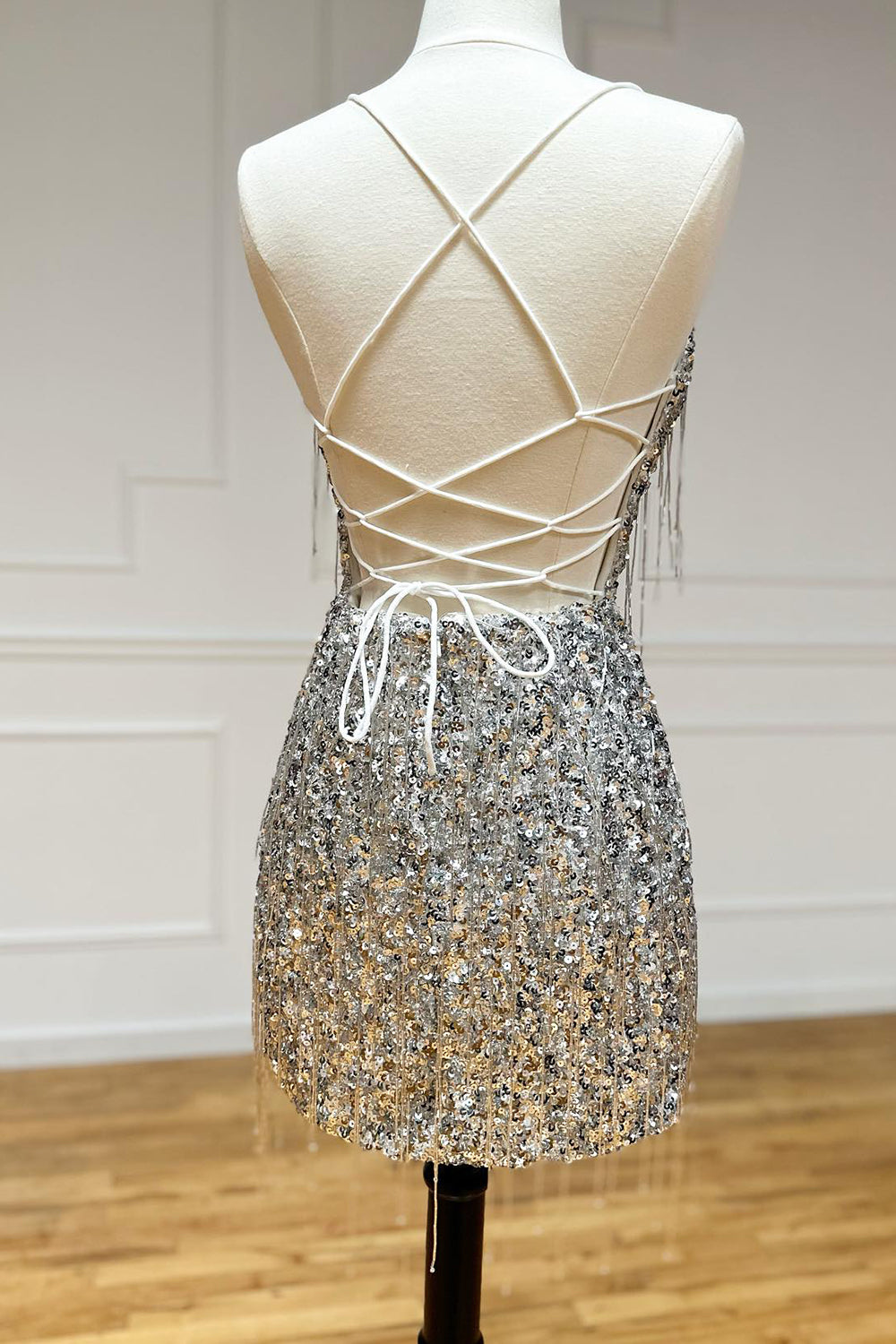 Sparkly Silver Sequin Fringed Tight Short Homecoming Dress
