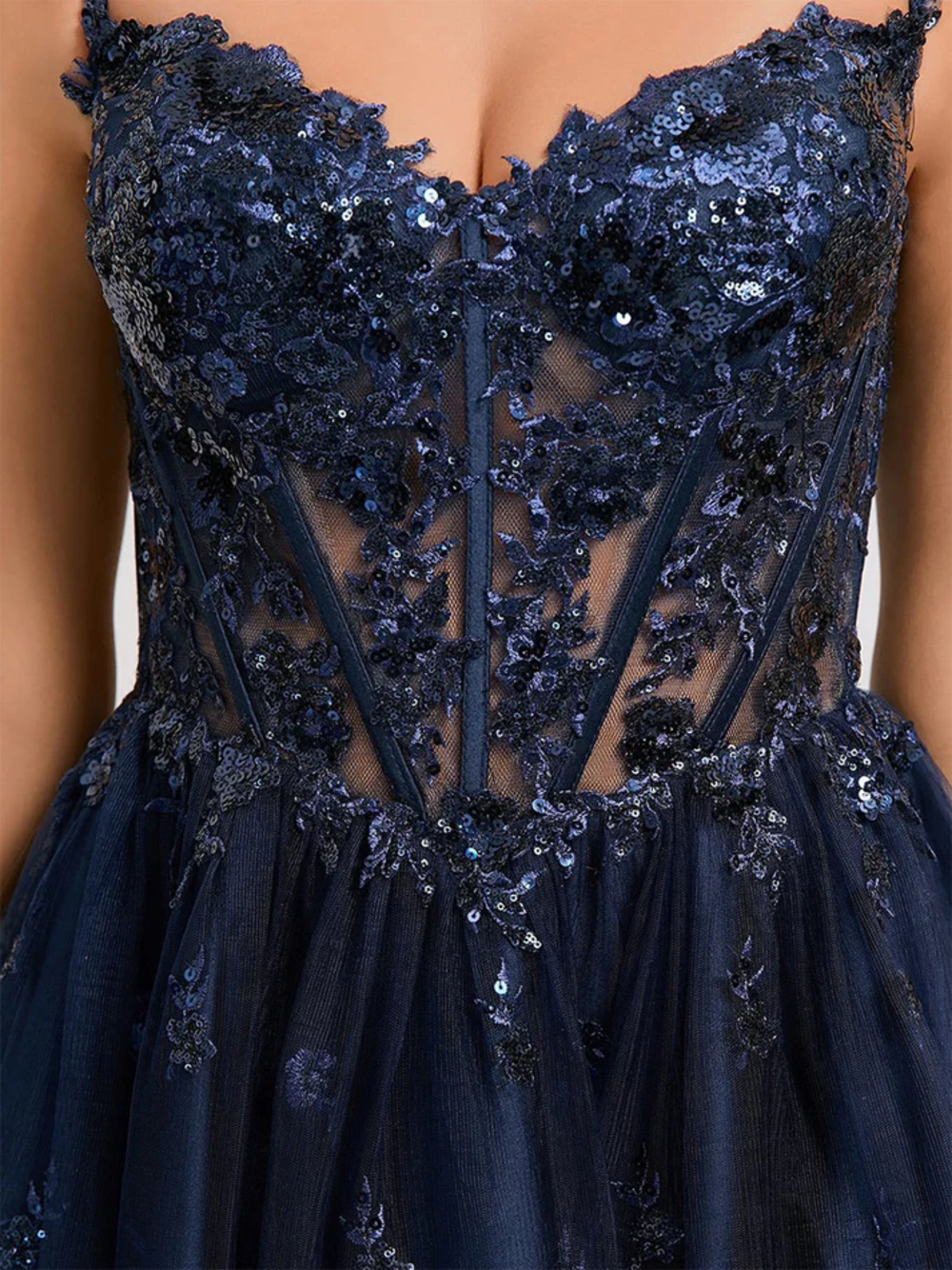 Sparkly Navy Lace Plus Size A Line Short Corset Homecoming Dress with Pocket