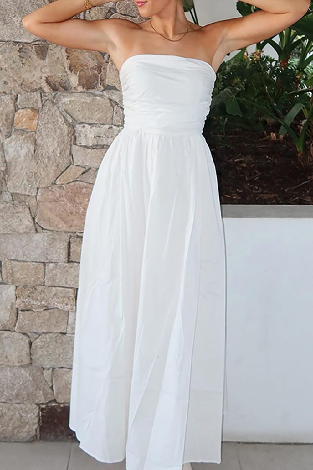 Simple White A-Line Starpless Boho Maxi Dress