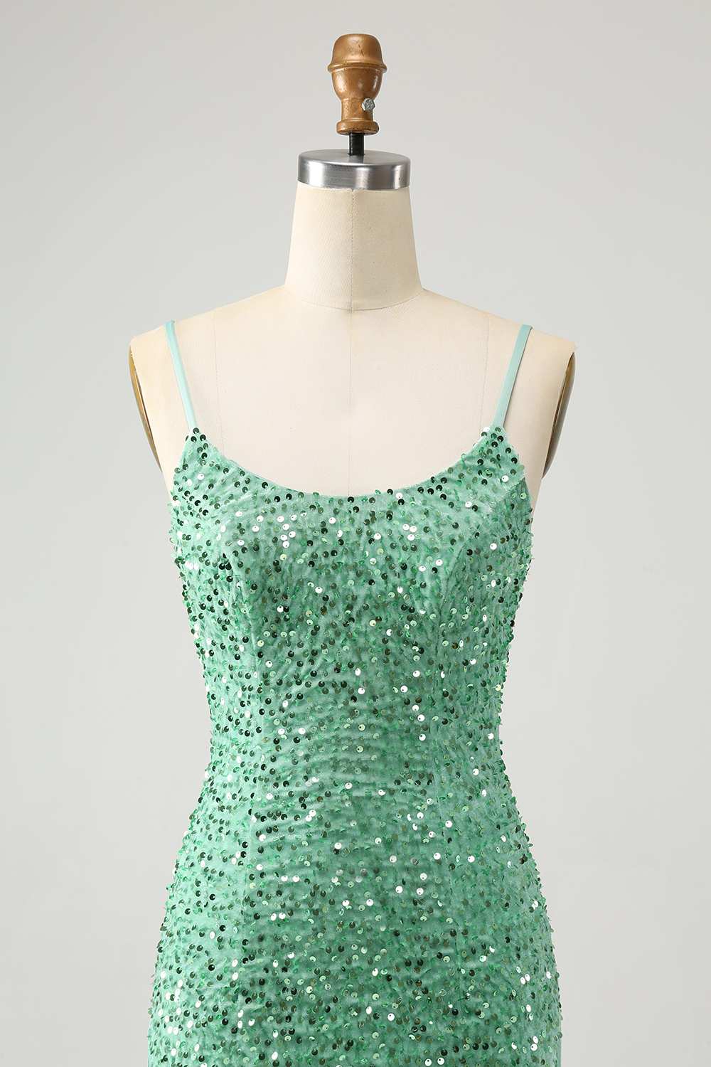 Sparkly Sage Sequins Halter Tight Short Homecoming Dress With Fringes