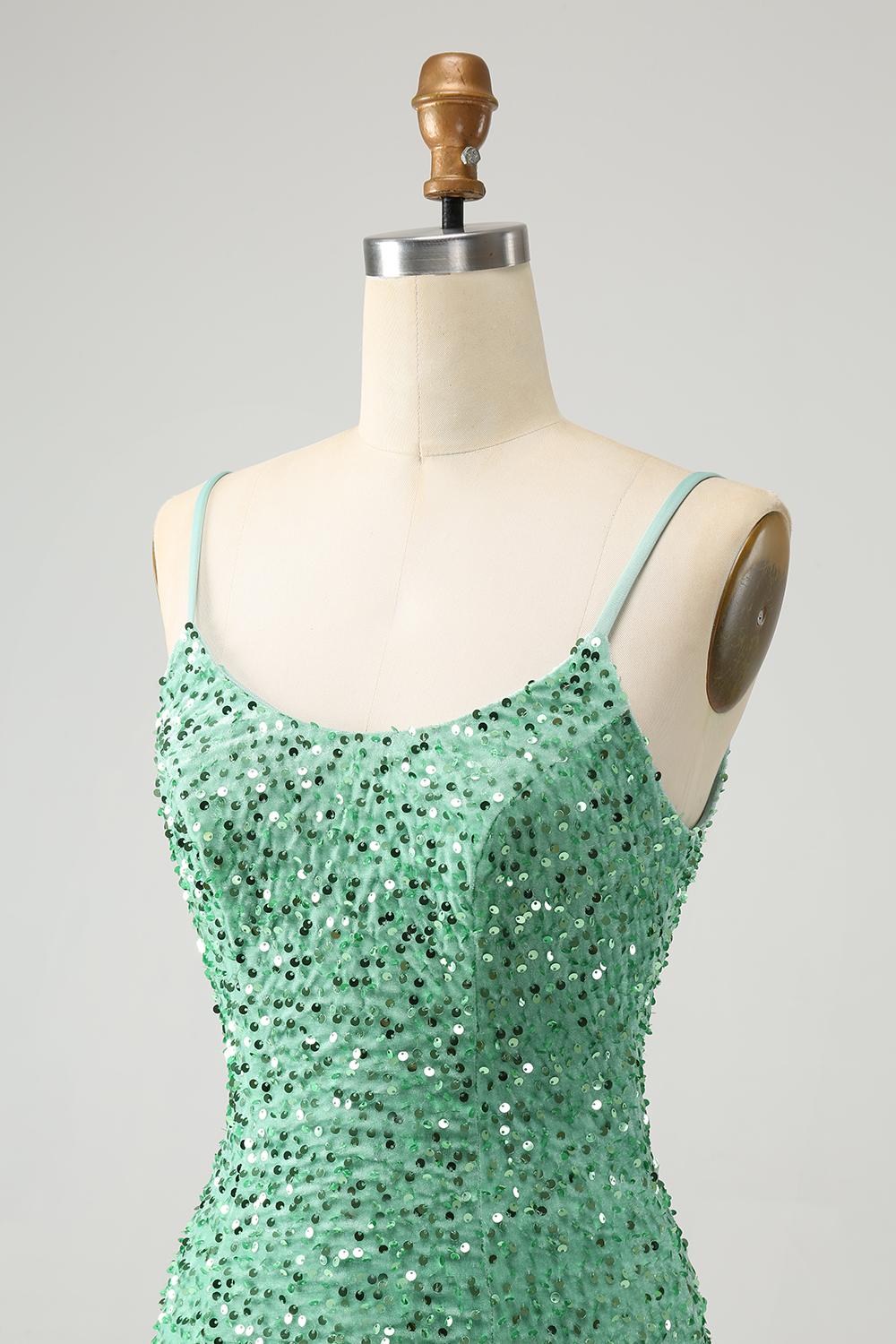 Sparkly Sage Sequins Halter Tight Short Homecoming Dress With Fringes