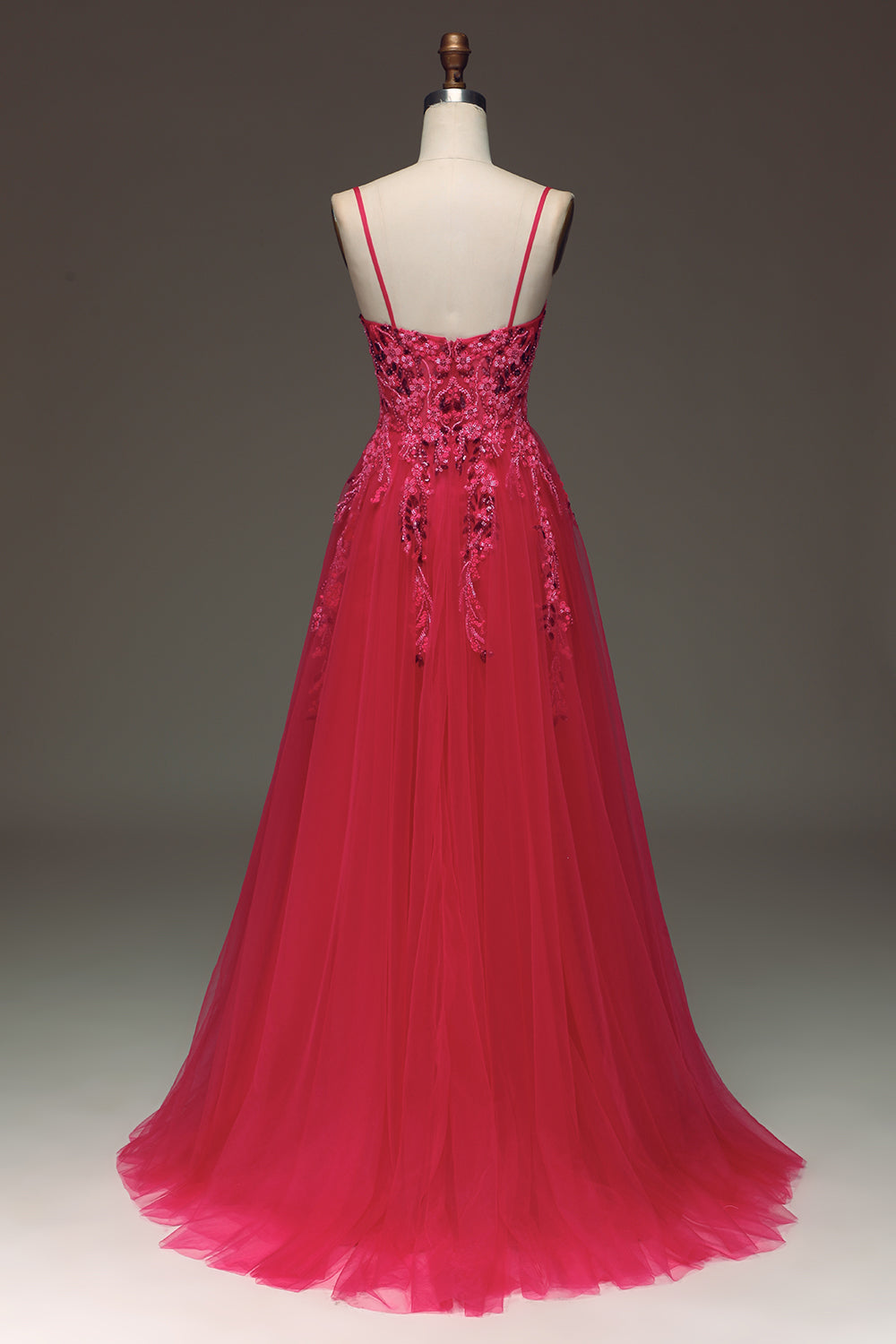 Red A Line Long Appliqued Prom Dress