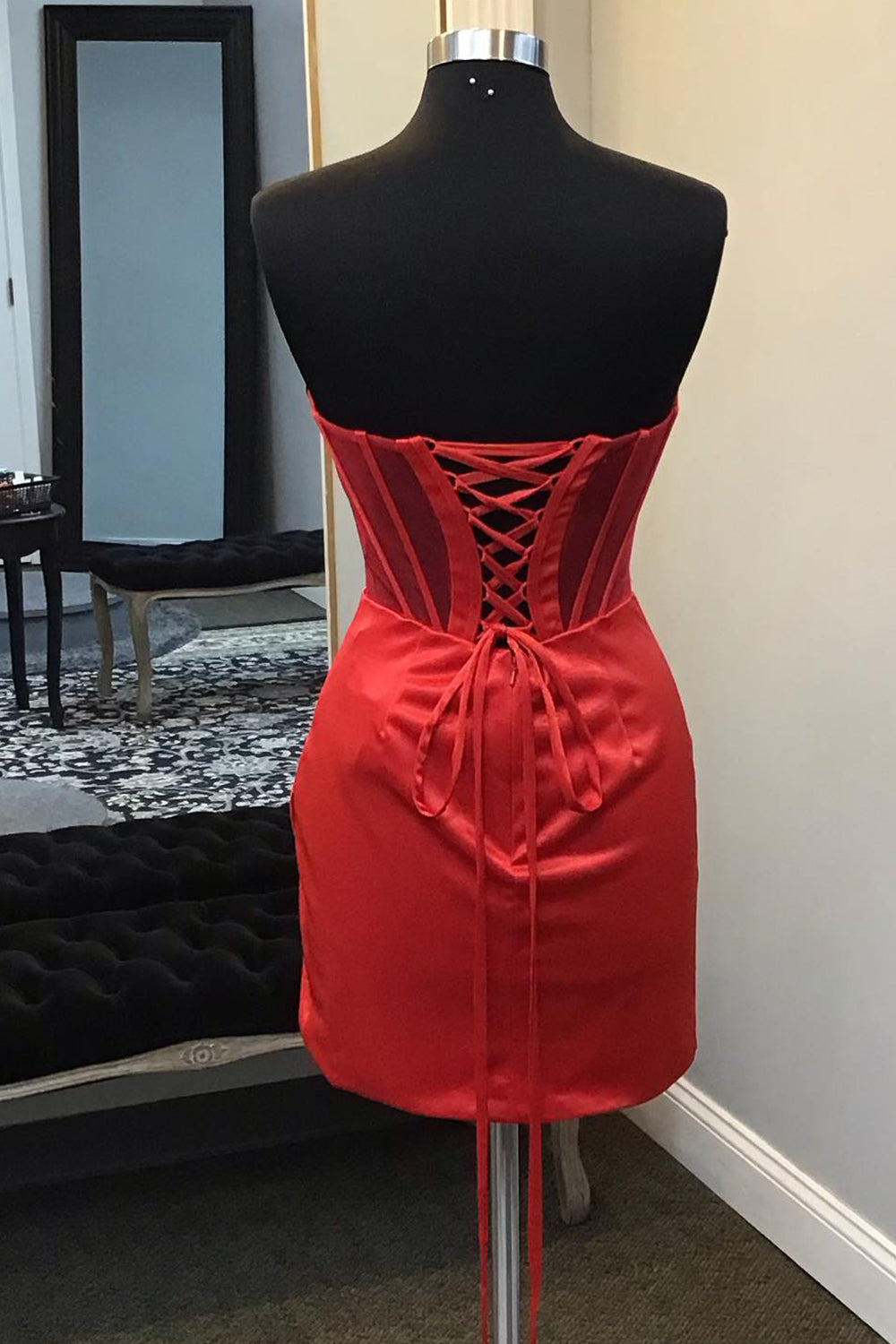 Red Corset Asymmetrical Tight Short Homecoming Dress