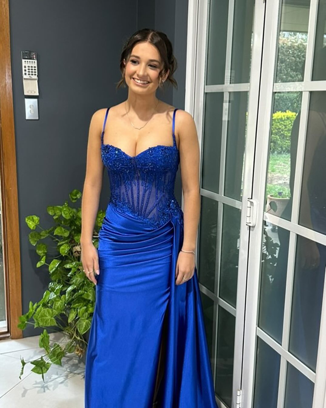 Sparkly Green Corset Sequins Long Prom Dress With Slit