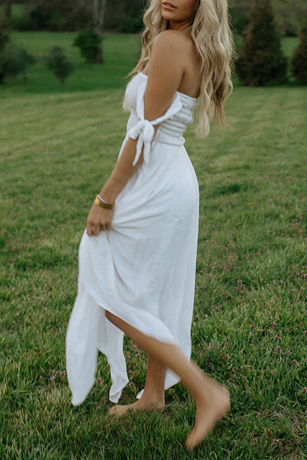 Simple White Off The Shoulder Sheath Maxi Dress