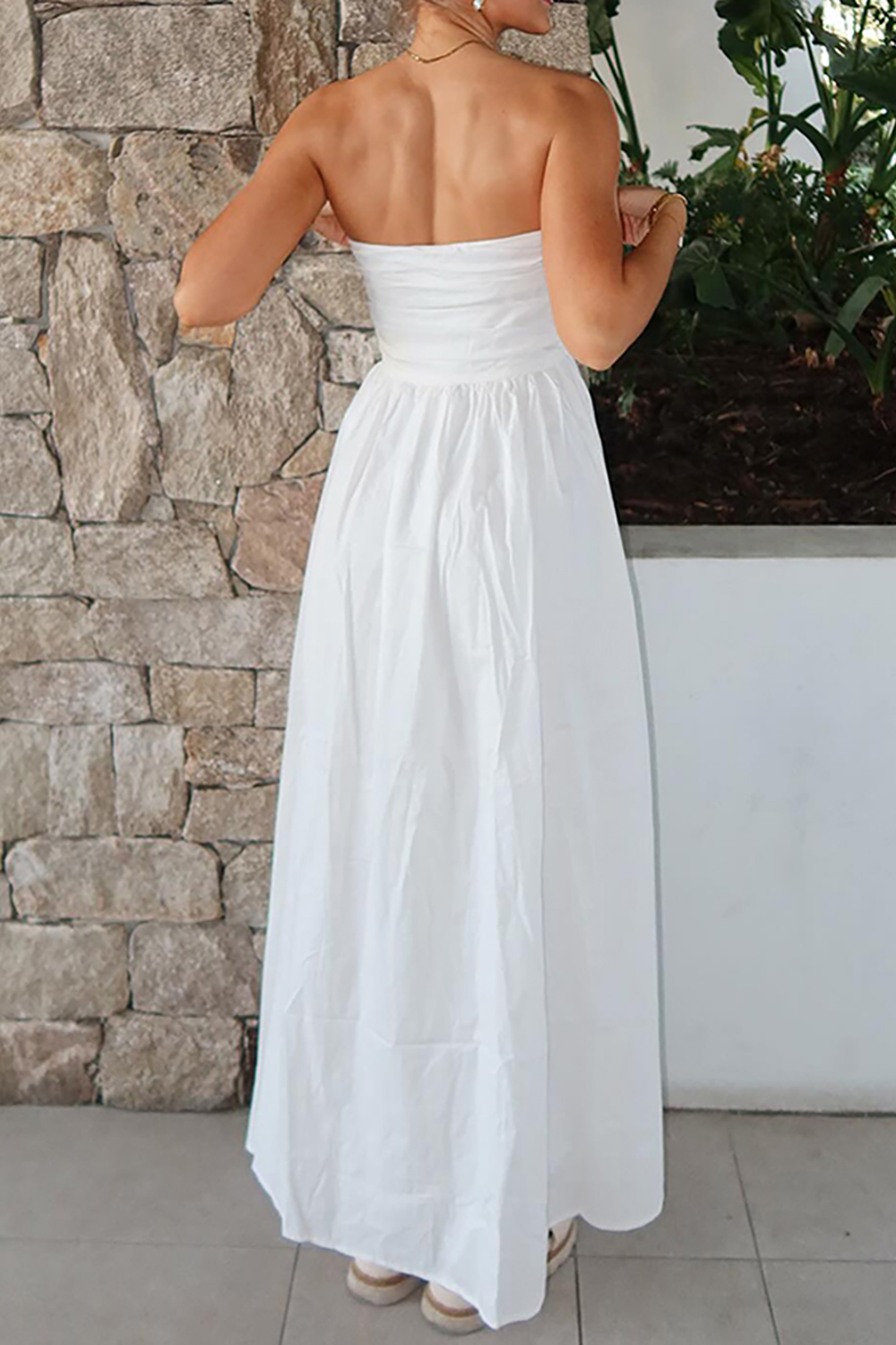 Simple White A-Line Starpless Boho Maxi Dress