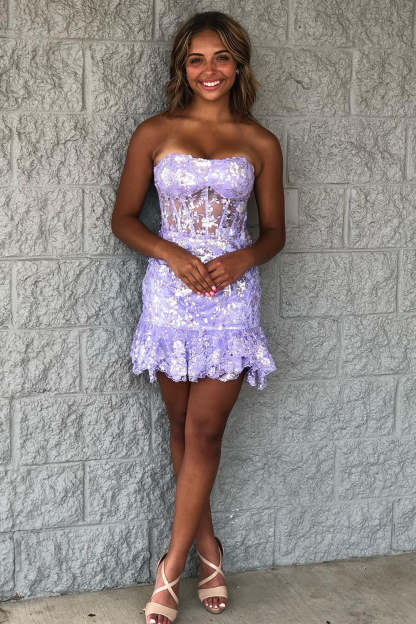 Sparkly Purple Corset Tight Short Lace Homecoming Dress