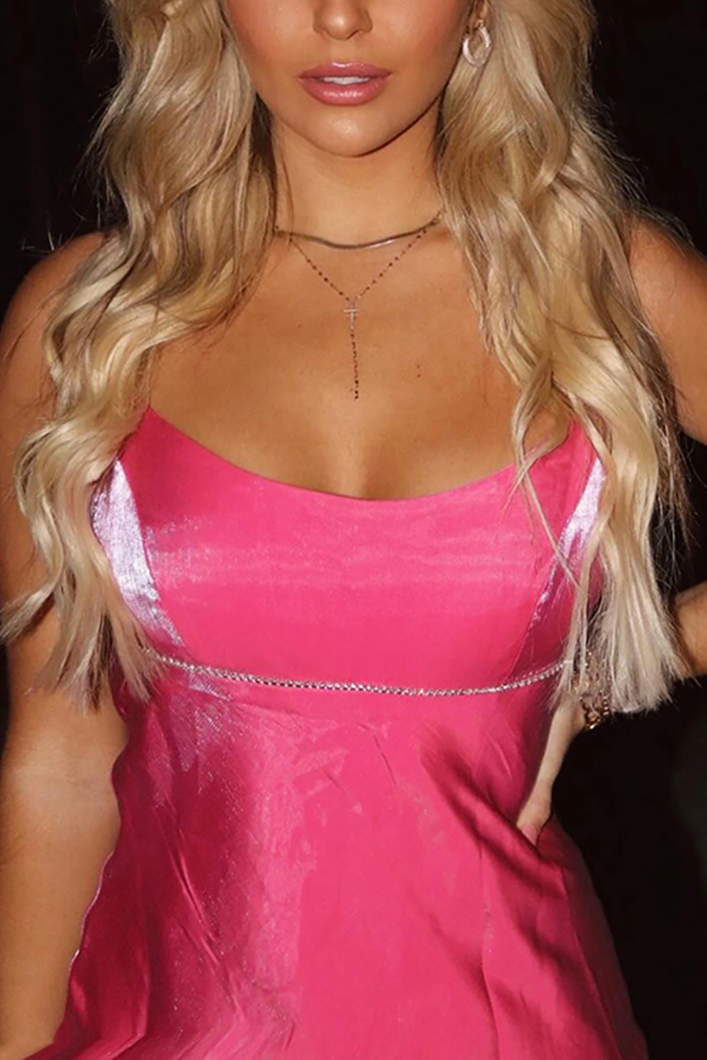 Sparkly Fuchsia Spaghetti Straps A-Line Beaded Backless Mini Dress