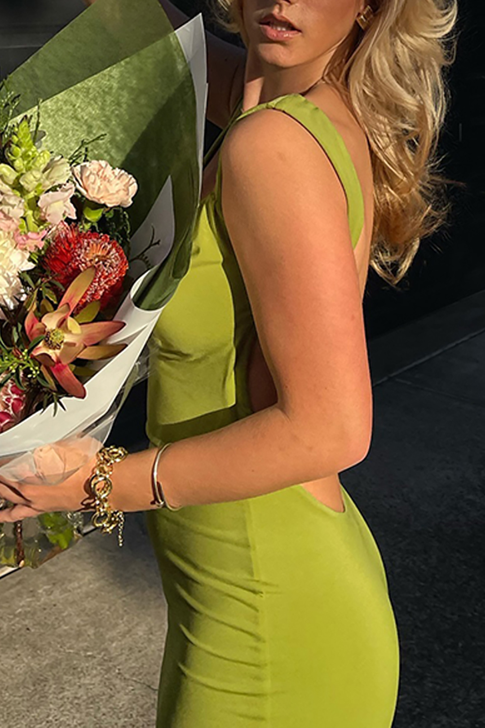 Olive Mermaid Thick Straps Backless Maxi Dress