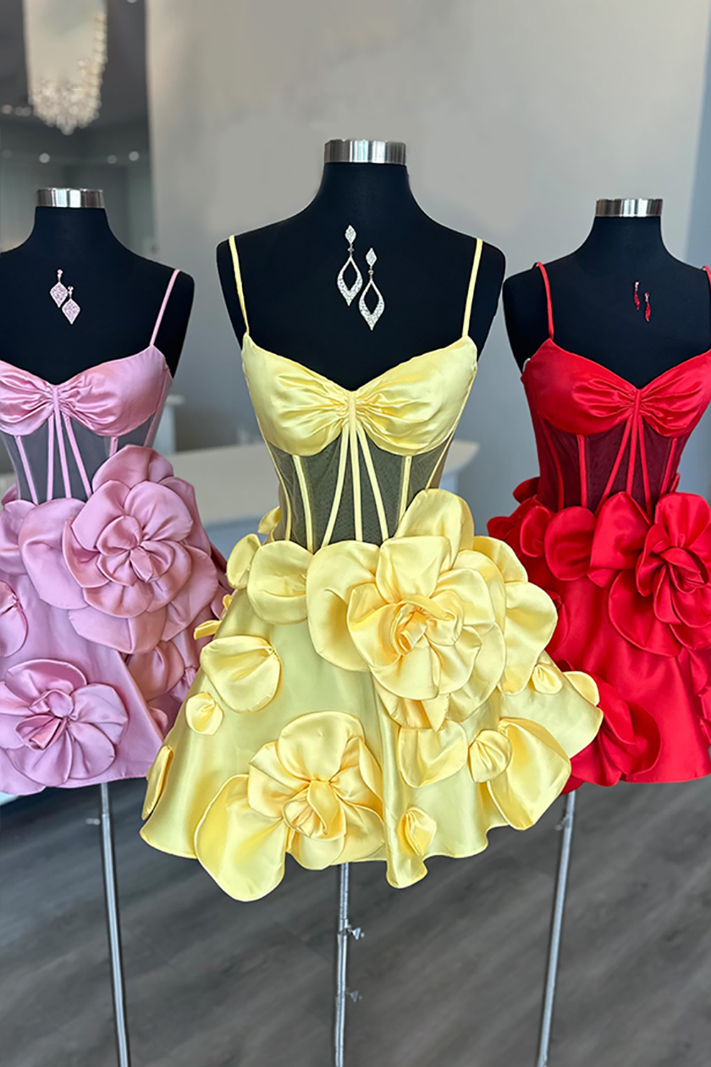 Yellow Corset A Line Short Homecoming Dress With 3D Flowers