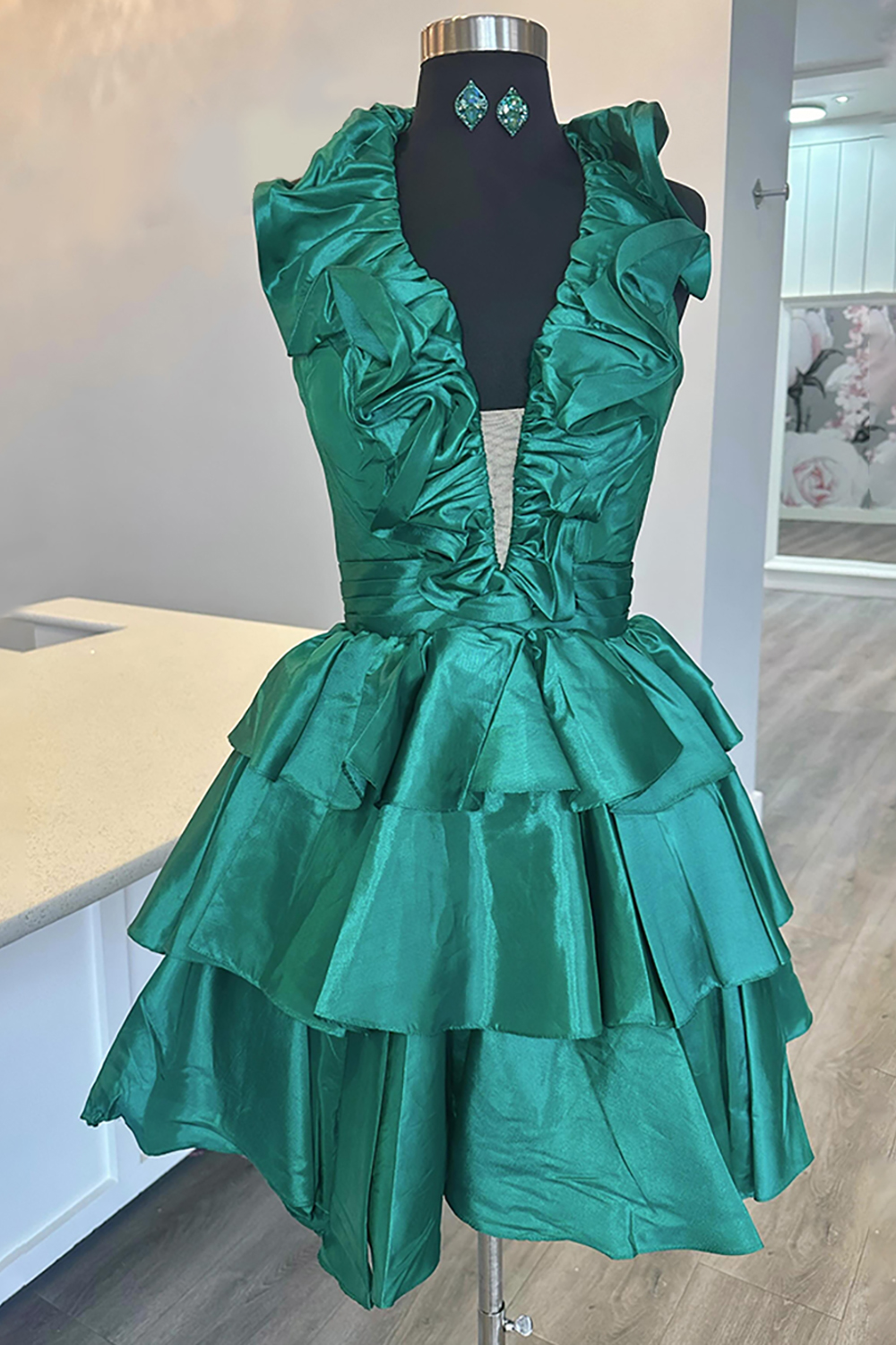 Red A Line Ruffled Short Homecoming Dress