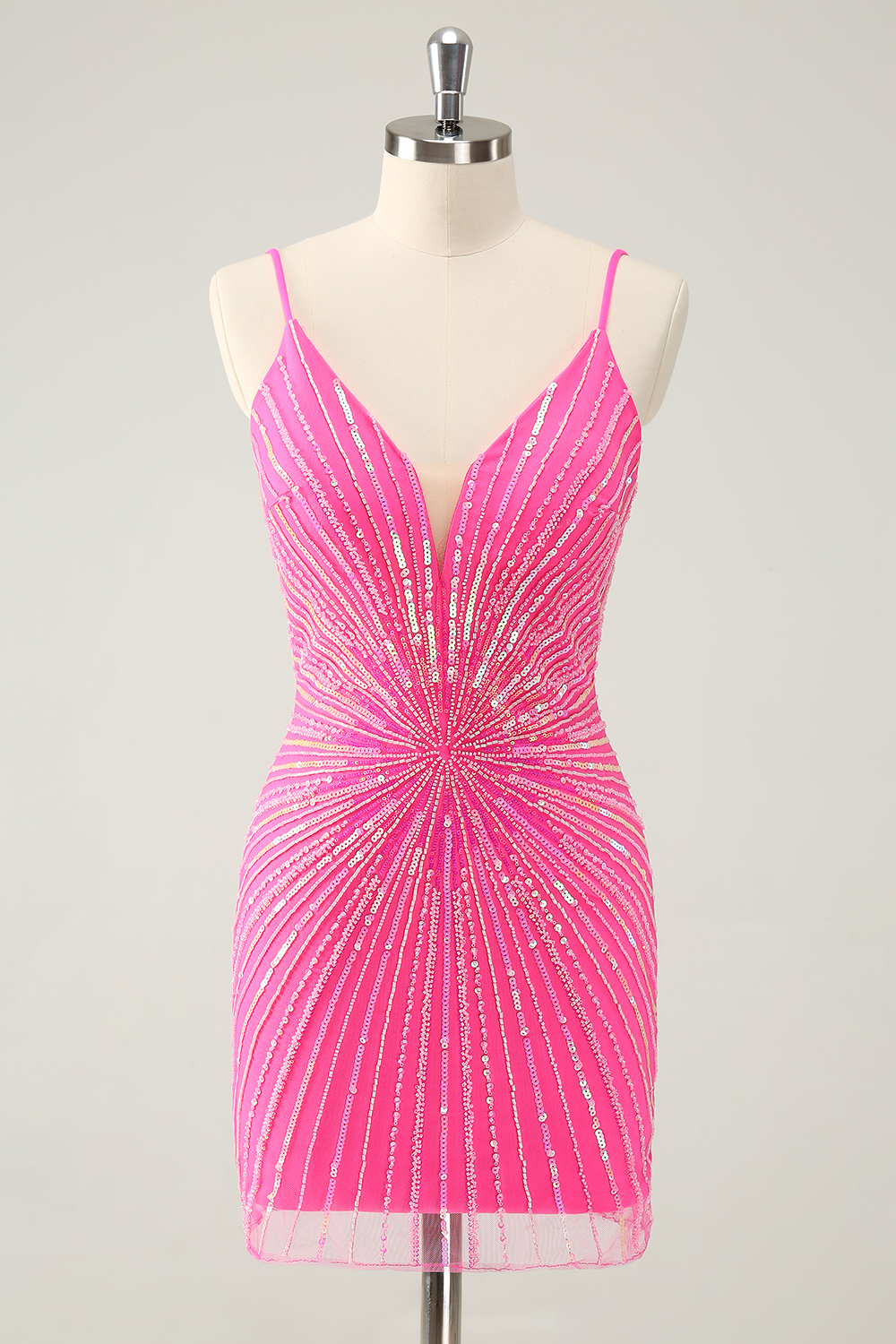 Sparkly Fuchsia Sequins Spaghetti Straps Tight Short Homecoming Dress