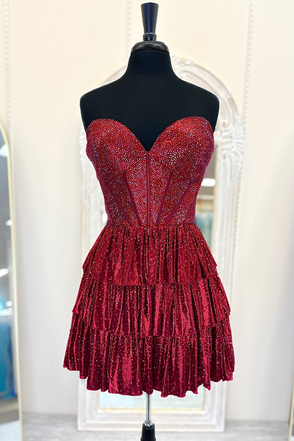 Sparkly Peacock Blue Sweetheart Ruffled Short Homecoming Dress