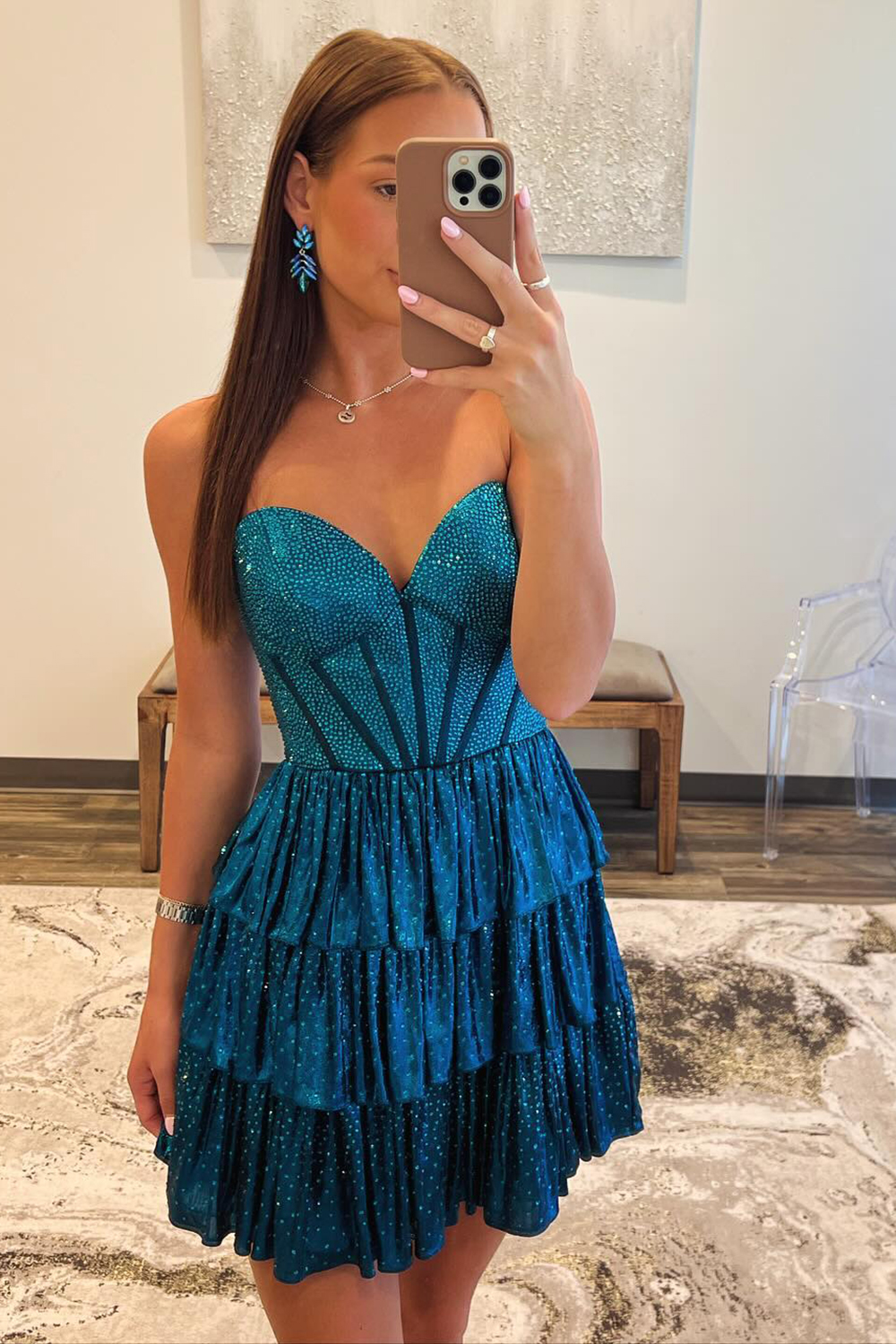 Sparkly Peacock Blue Sweetheart A Line Short Homecoming Dress
