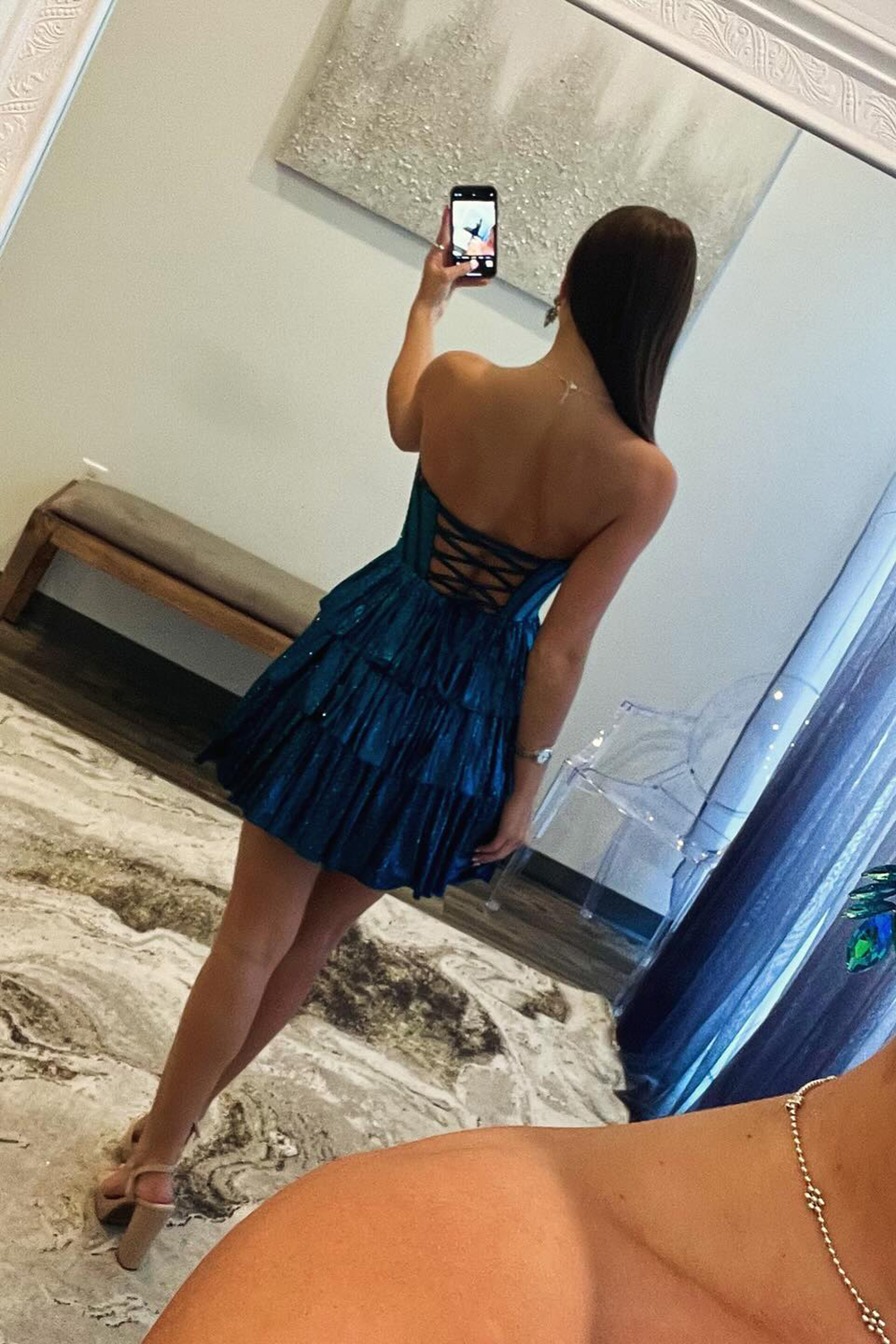 Sparkly Peacock Blue Sweetheart A Line Short Homecoming Dress