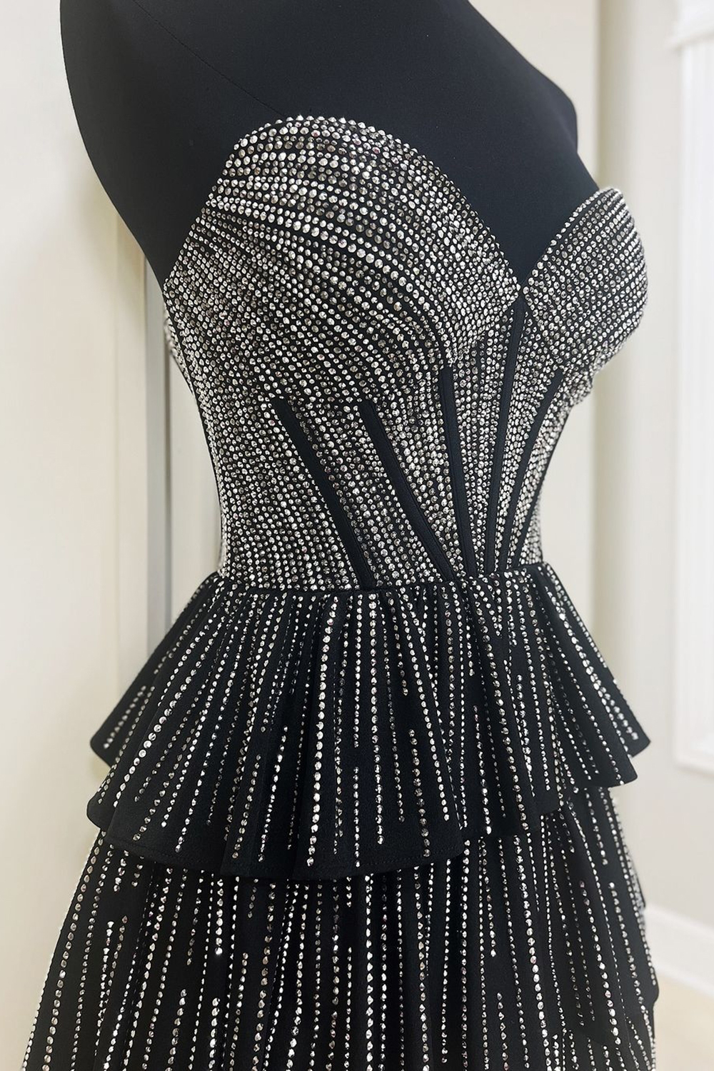 Sparkly Black A Line Short Homecoming Dress With Ruffles