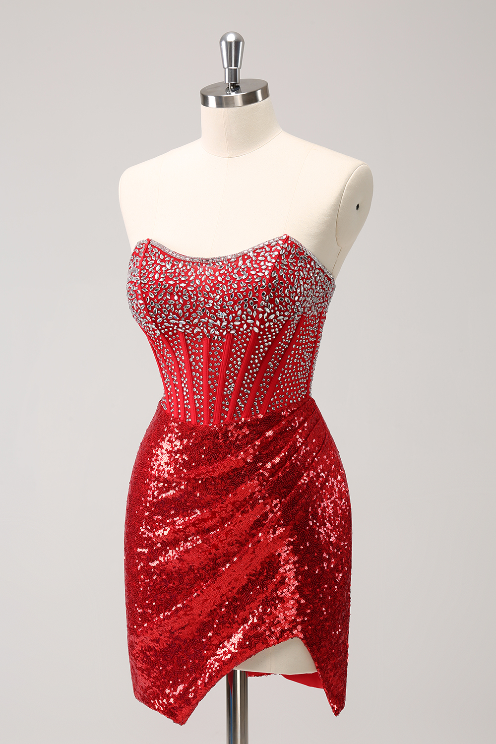 Sparkly Red Beaded Tight Short Homecoming Dress