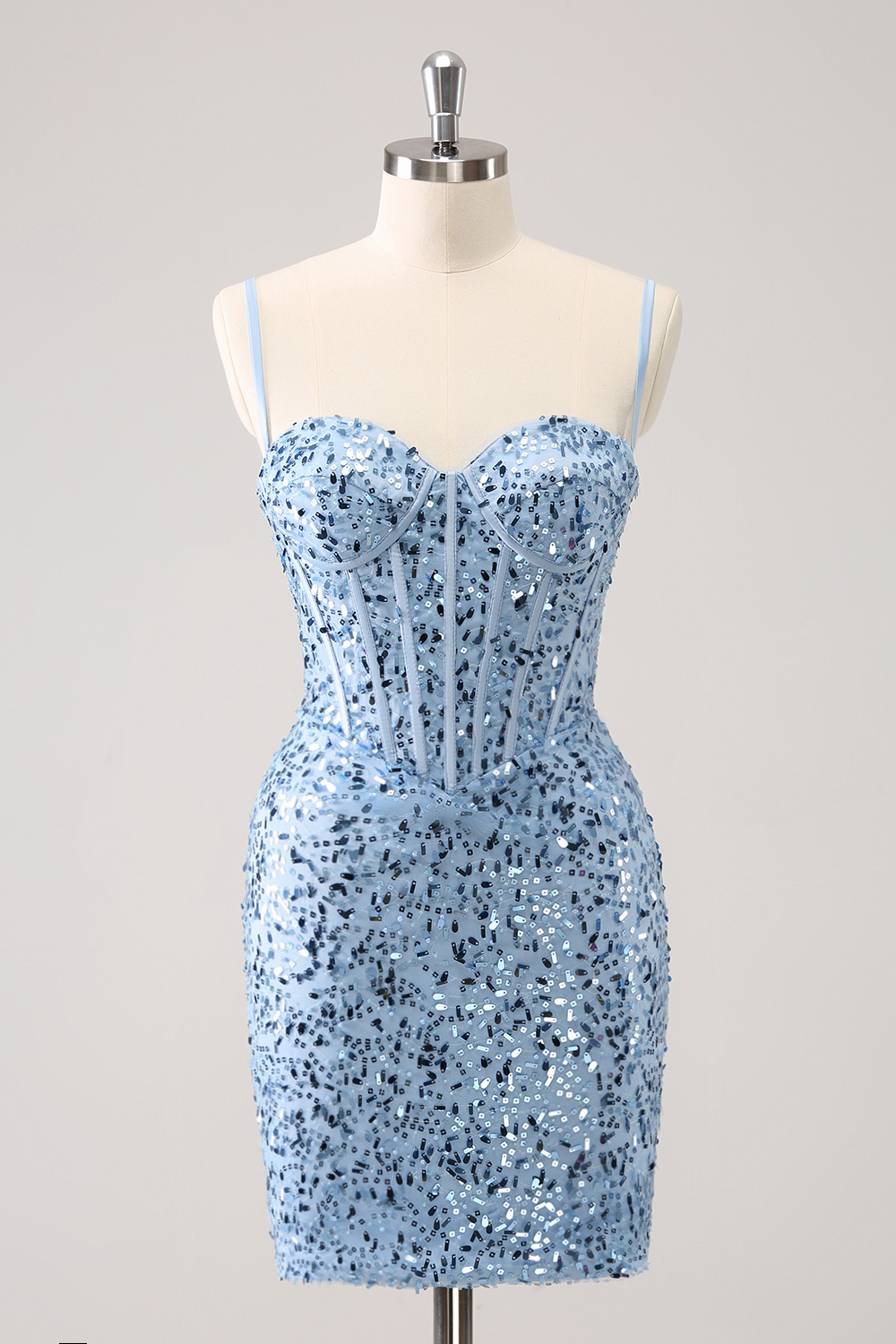 Sparkly Blue Sequins Corset Tight Short Homecoming Dress