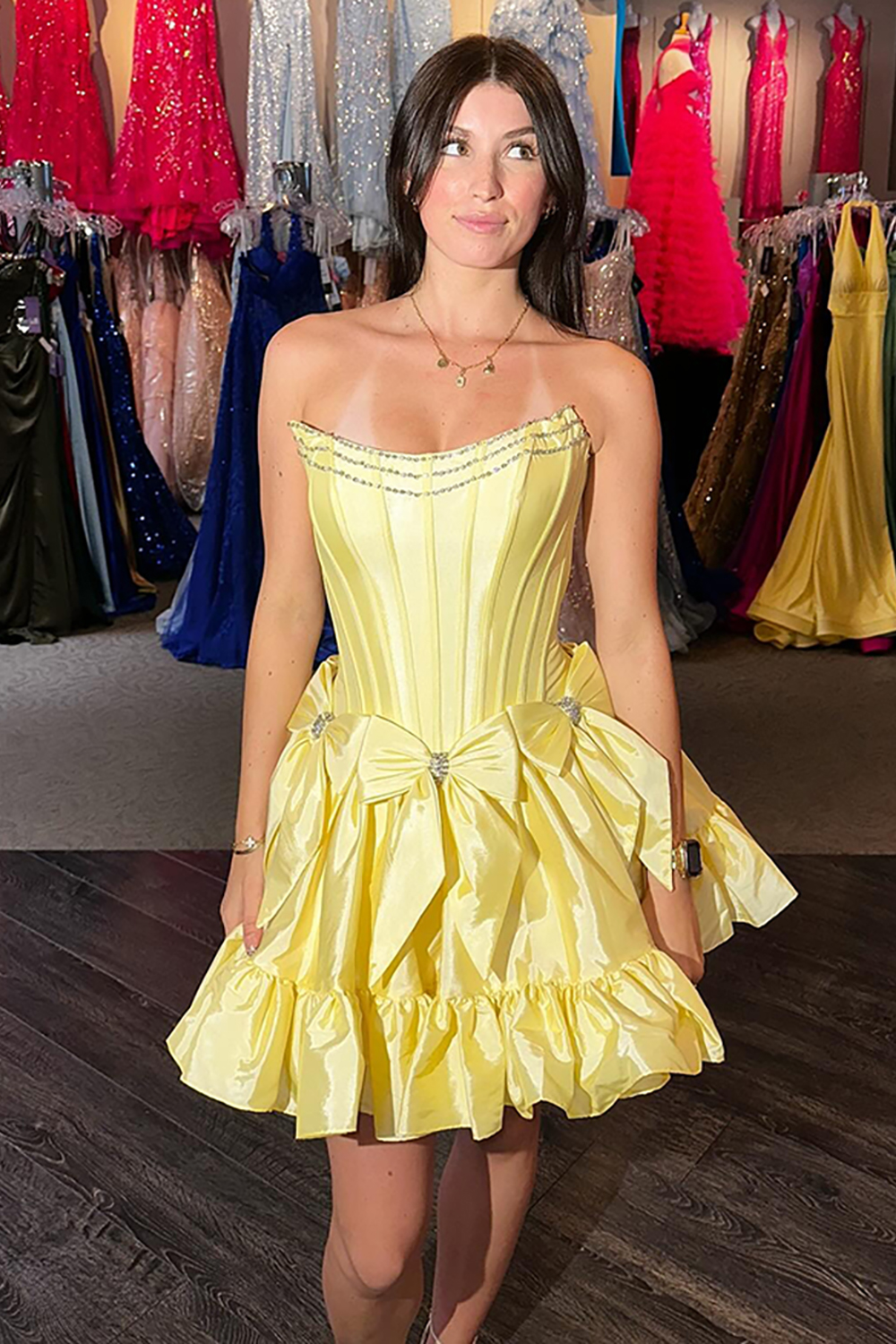 A Line Strapless Corset Red Short Homecoming Dress With Bows