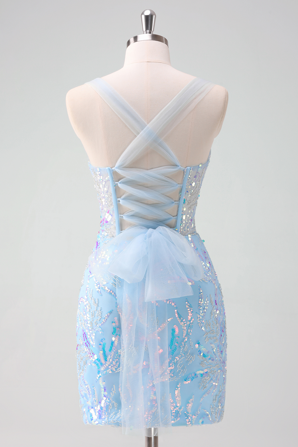 Sparkly Light Blue Sequins Corset Tight Short Homecoming Dress