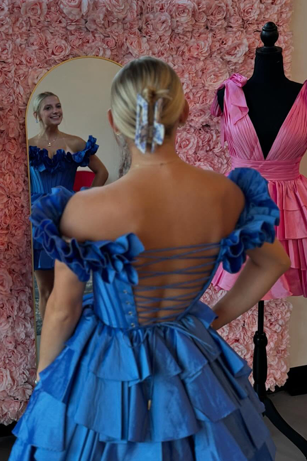 Yellow Off The Shoulder Corset Short Homecoming Dress With Ruffles