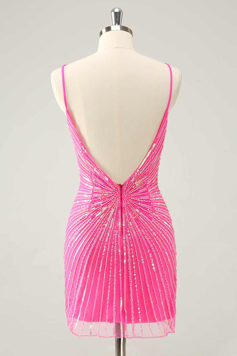 Sparkly Fuchsia Sequins Spaghetti Straps Tight Short Homecoming Dress