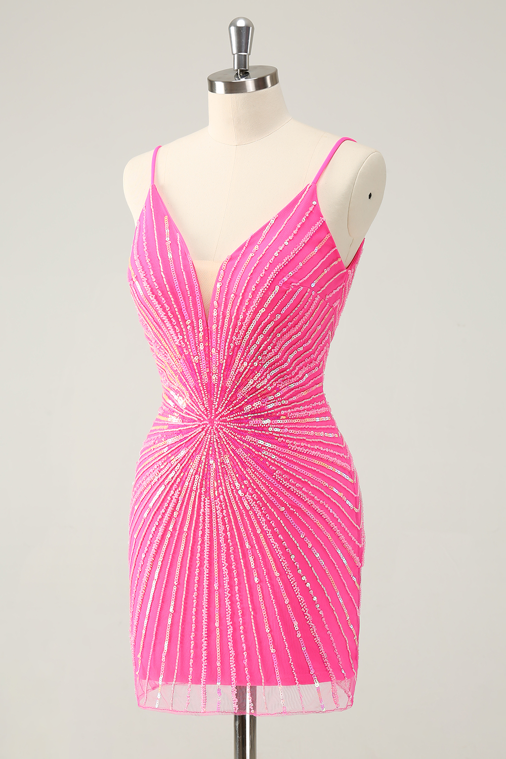 Sparkly Fuchsia Sequins Spaghetti Straps Tight Short Homecoming Dress