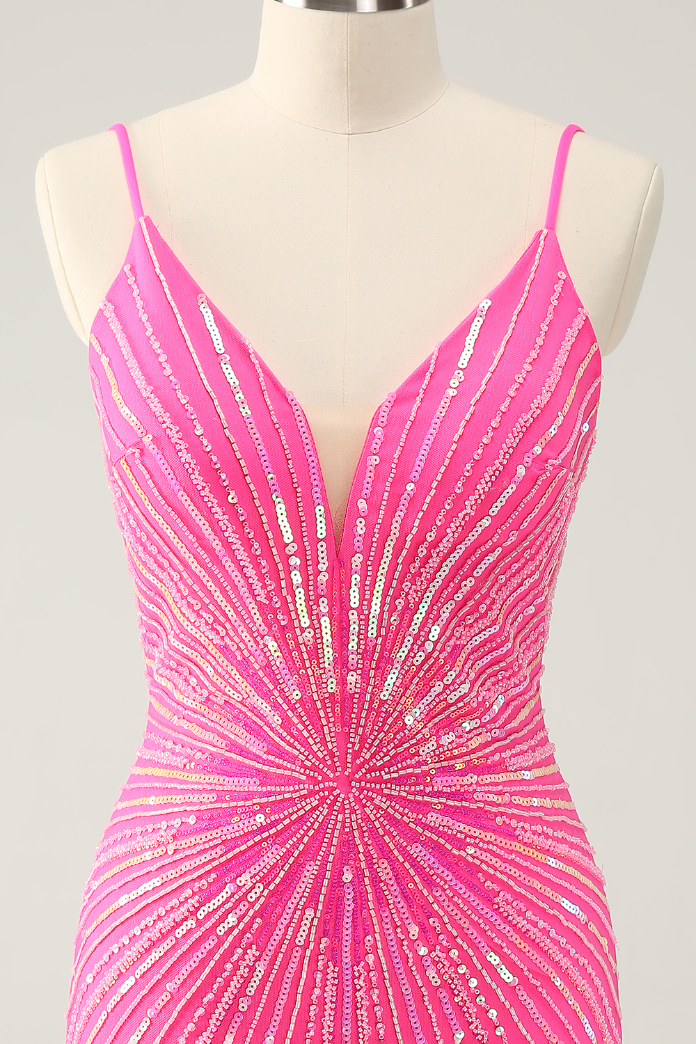 Sparkly Fuchsia Sequins Spaghetti Straps Tight Short Homecoming Dress