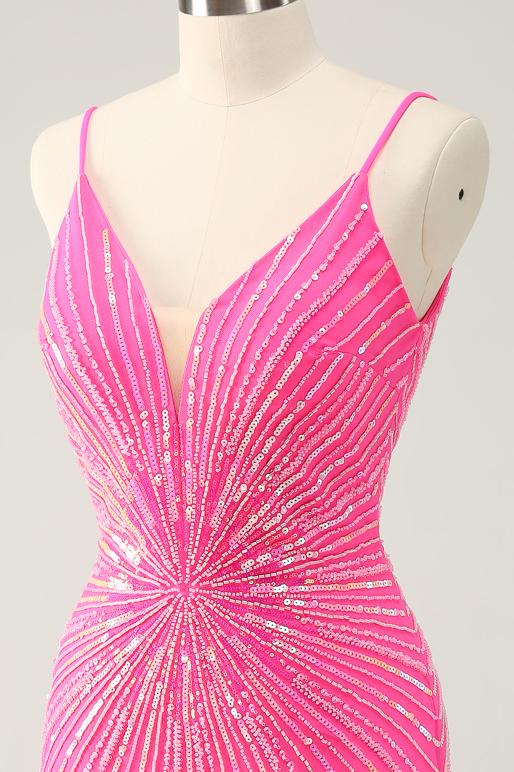 Sparkly Fuchsia Sequins Spaghetti Straps Tight Short Homecoming Dress