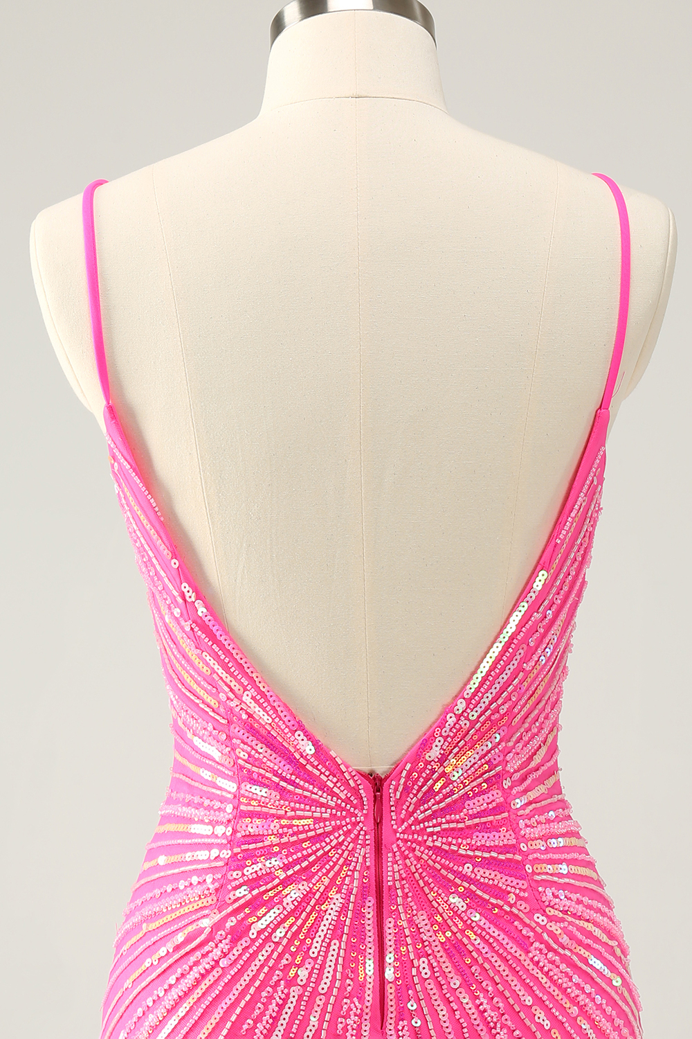 Sparkly Fuchsia Sequins Spaghetti Straps Tight Short Homecoming Dress
