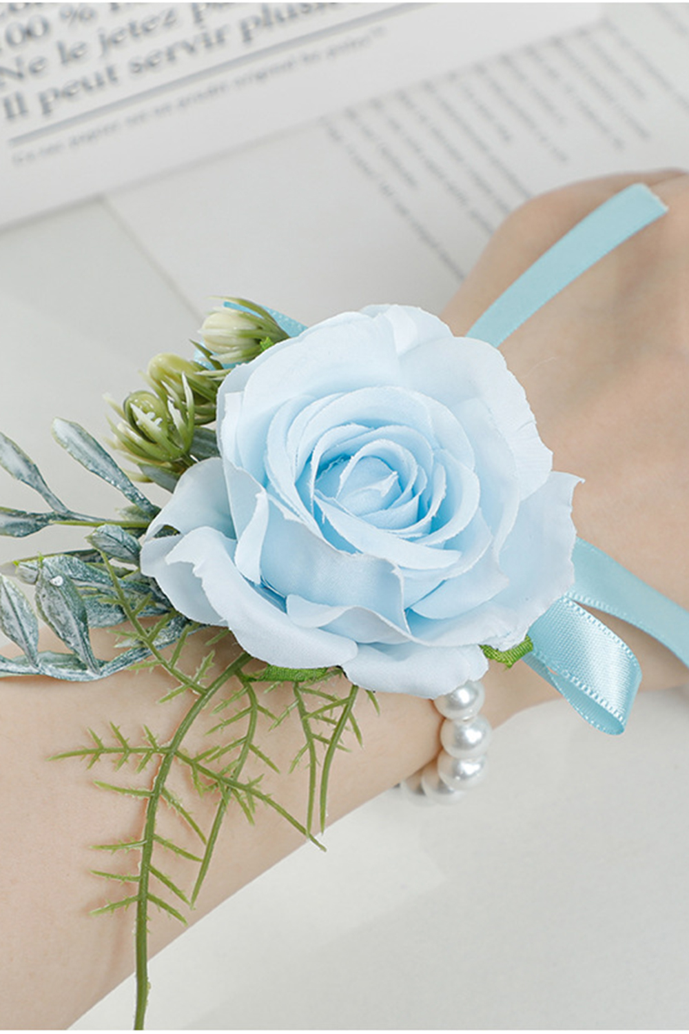 Blue Artificial Flower Prom Wrist Corsage