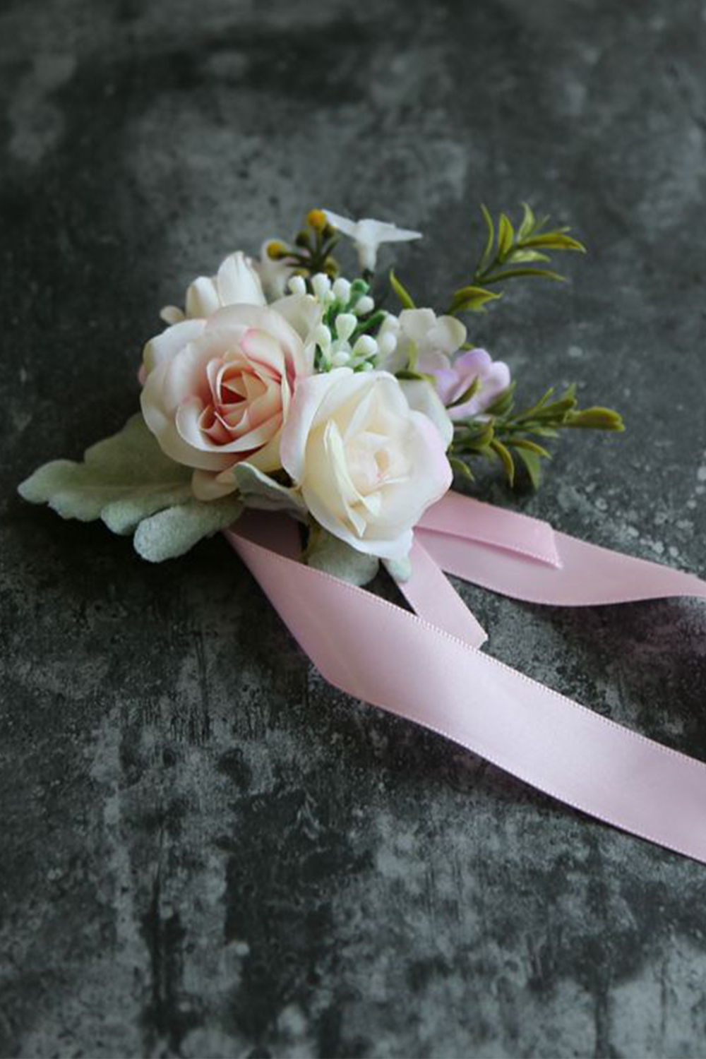 Apricot Artificial Flower Homecoming Corsage With Ribbon
