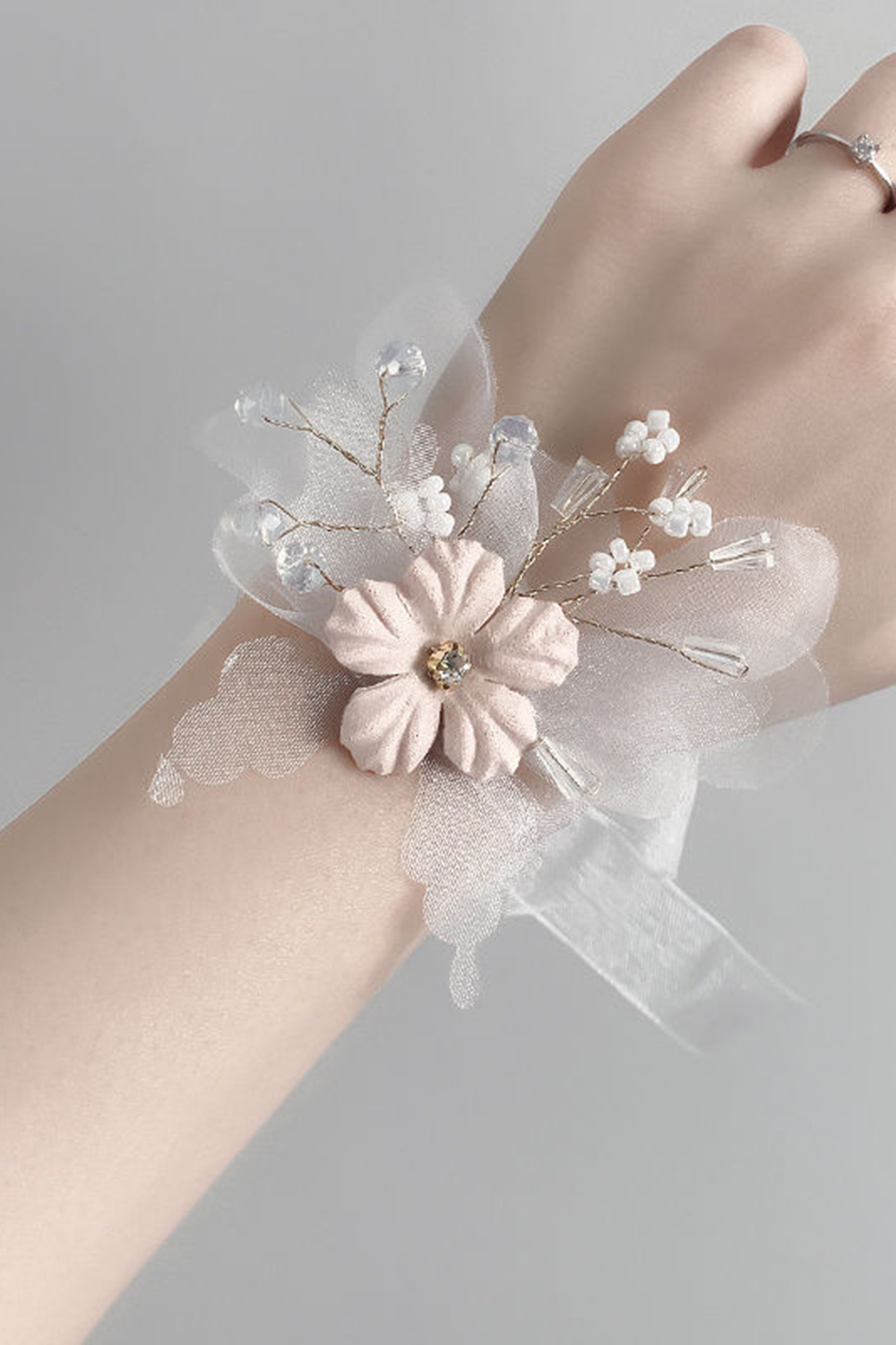 Blush Flower Beaded Wedding Wrist Corsage