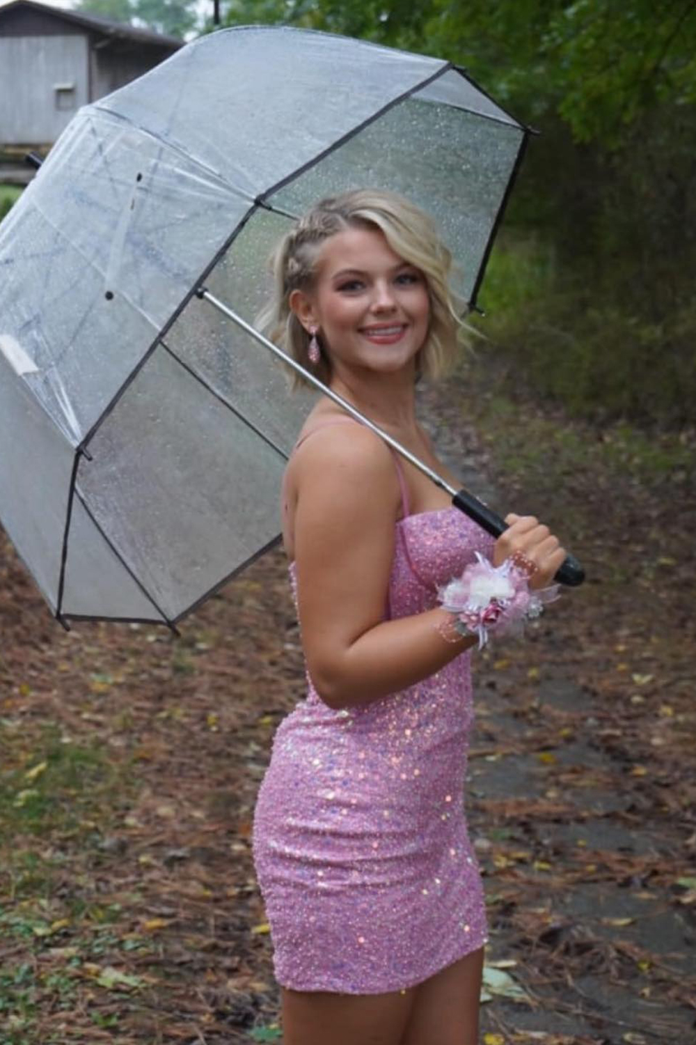 Fuchsia Sparkly Corset Tight Short Homecoming Dress with Beadings