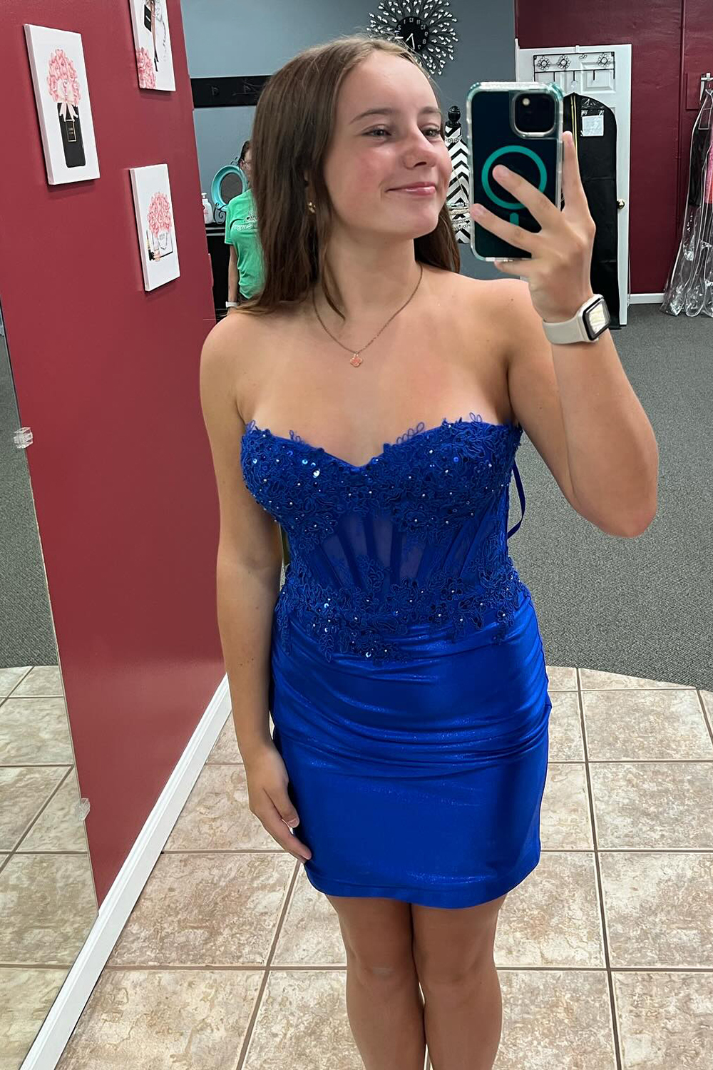 Fuchsia Corset Strapless Tight Short Homecoming Dress with Lace