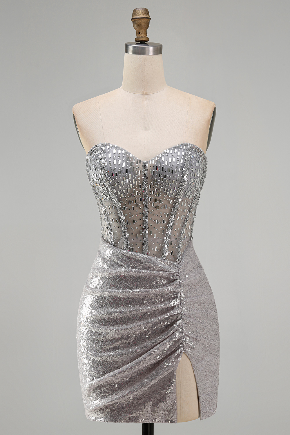 Sparkly Blush Strapless Corset Short Homecoming Dress with Beading