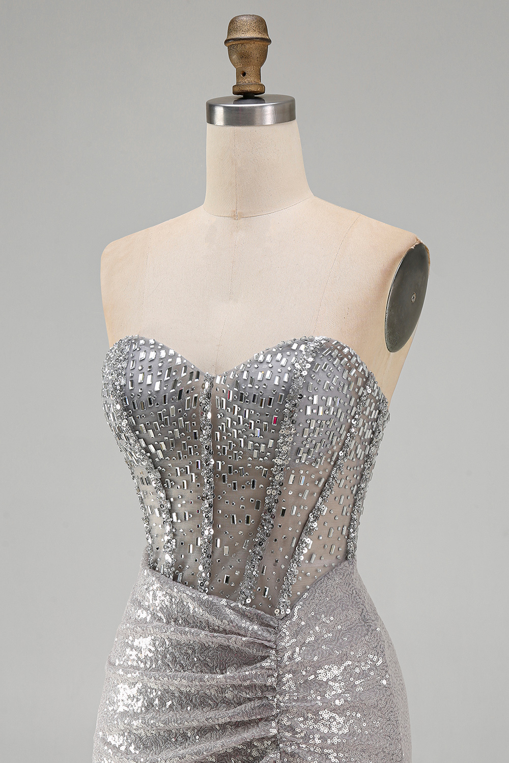 Sparkly Blush Strapless Corset Short Homecoming Dress with Beading
