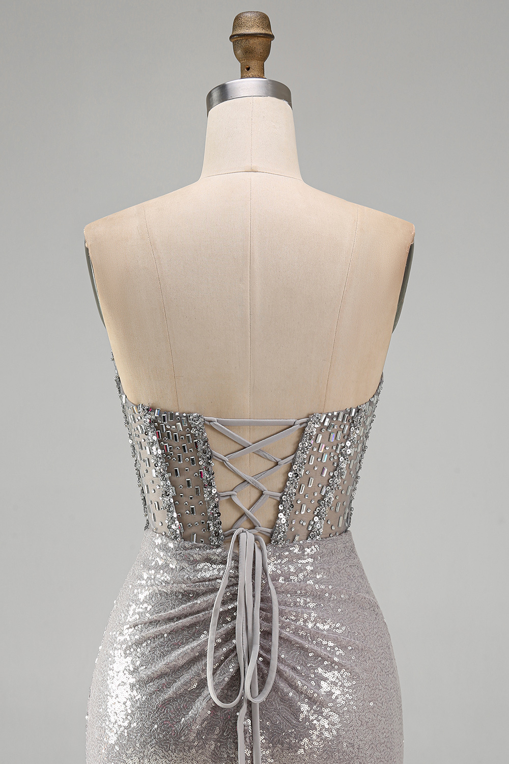 Sparkly Blush Strapless Corset Short Homecoming Dress with Beading