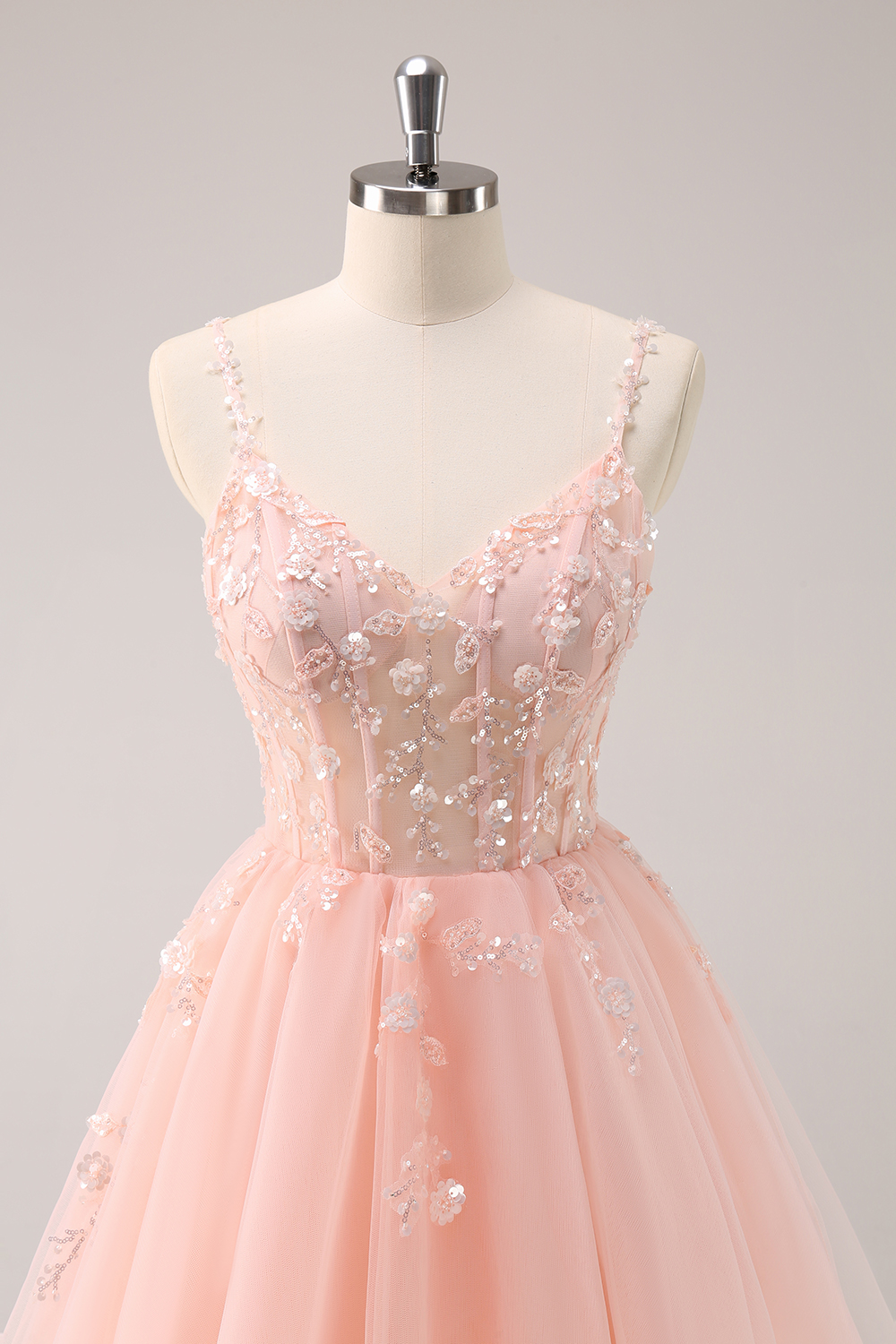 Sparkly Blush Floral Corset A-Line Short Homecoming Dress