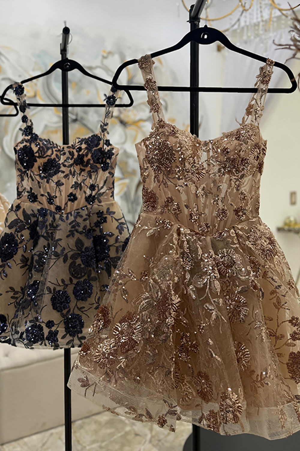 Sparkly White Corset A-Line Floral Short Homecoming Dress