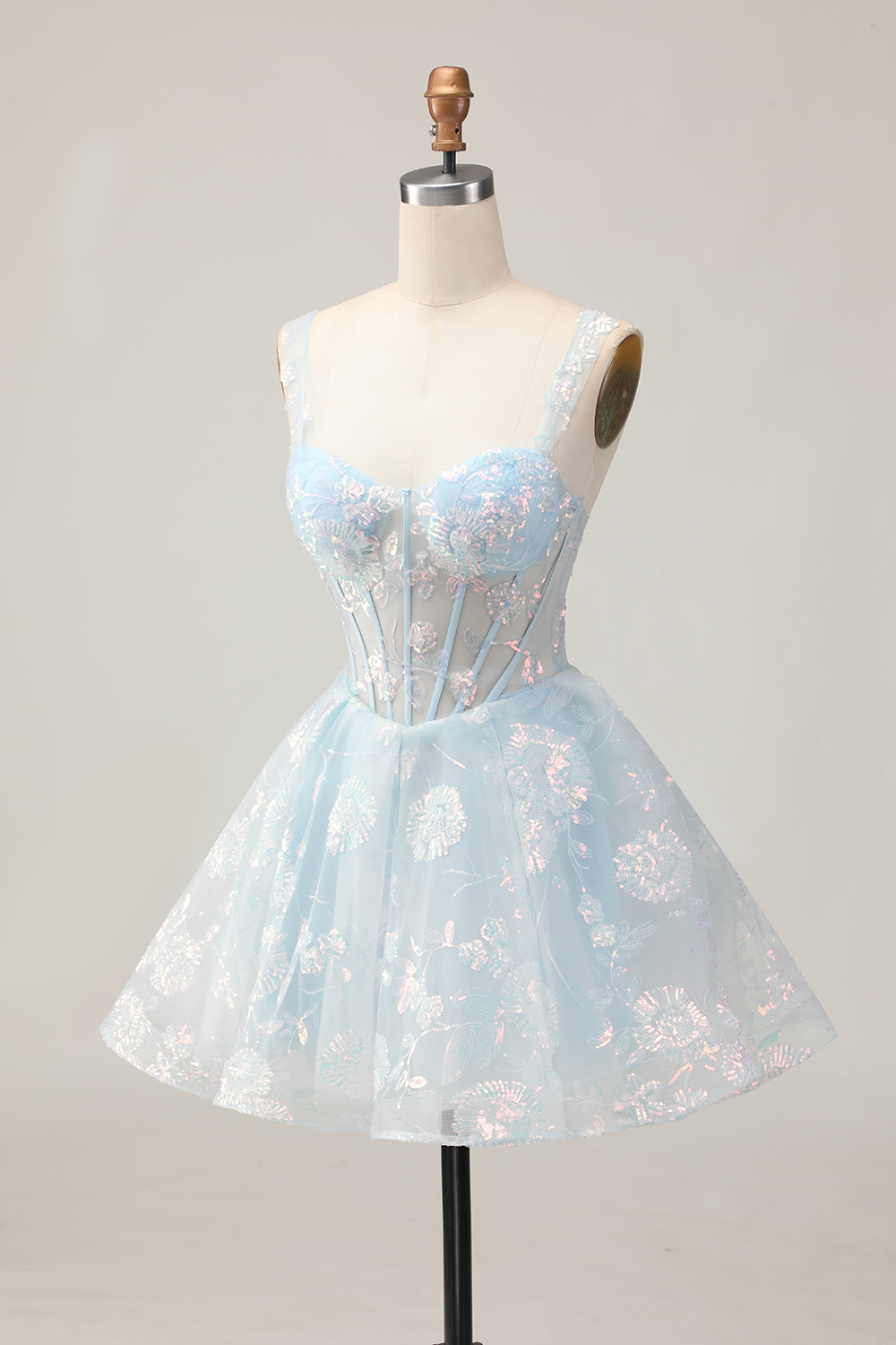 Sparkly Gold Floral Corset A-Line Short Homecoming Dress