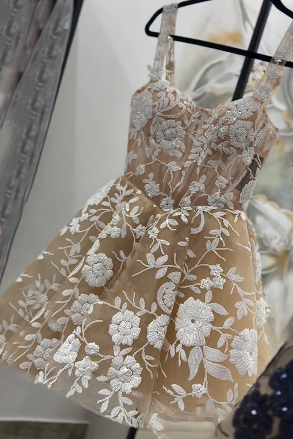 Sparkly White Corset A-Line Floral Short Homecoming Dress