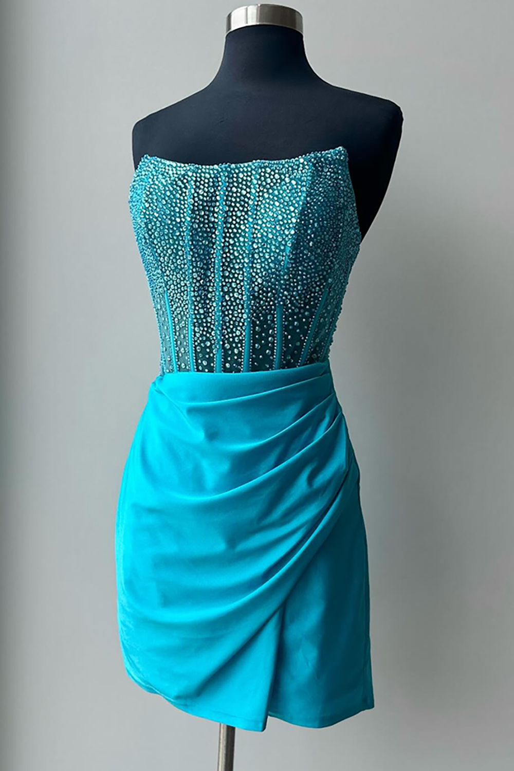 Strapless Black Bodycon Corset Short Homecoming Dress with Beading