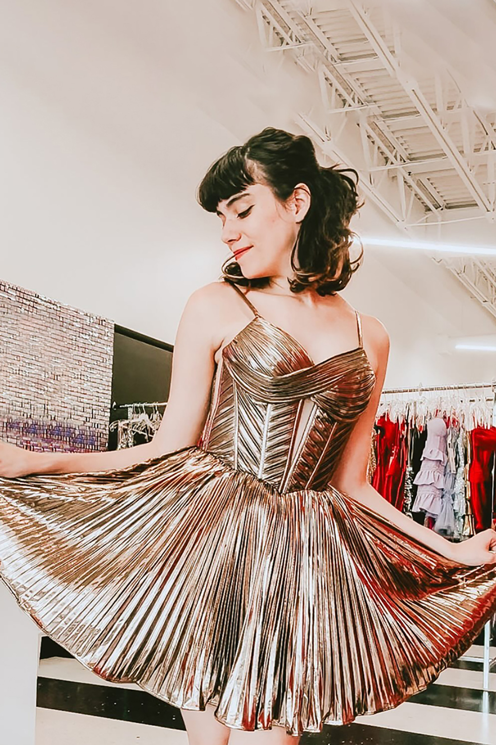 A-Line Brown Metallic Spaghetti Straps Corset Short Homecoming Dress