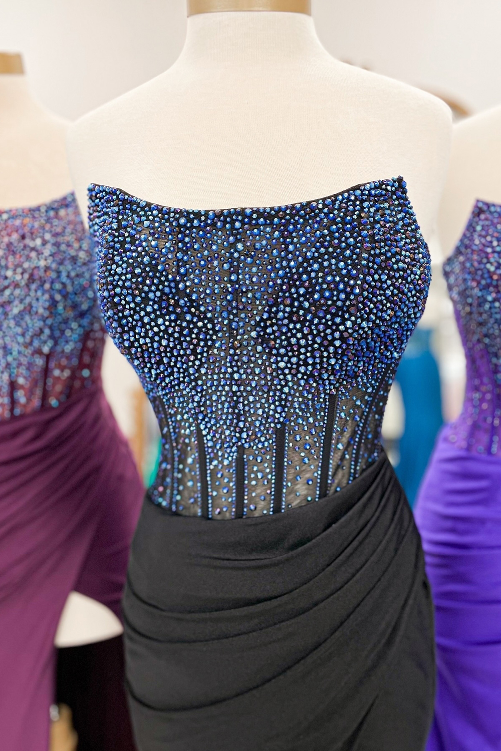 Sparkly Red Strapless Corset Long Prom Dress with Slit